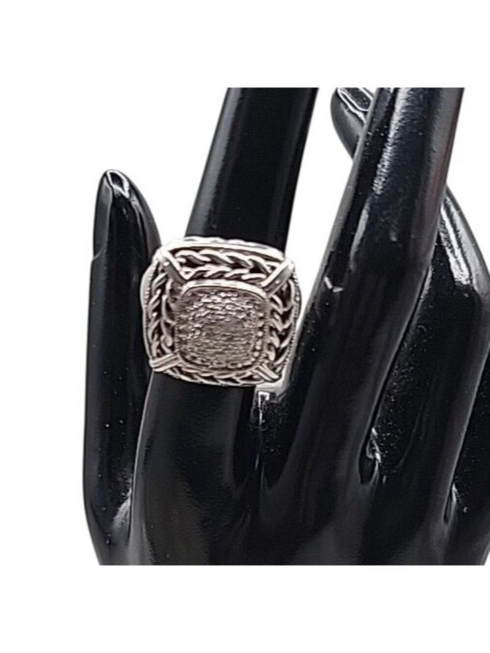 Gail Scott Sterling Silver & 18k Diamond Basket Weave Ring Ladies 6.75 15.66g
